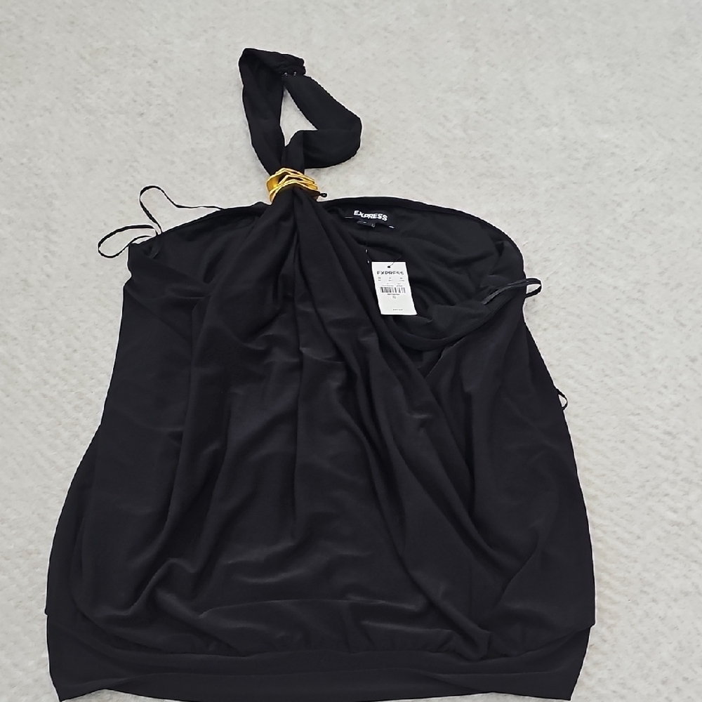 Express Black Tank Top with Sleeveless Design and Asymmetrical Tie Front